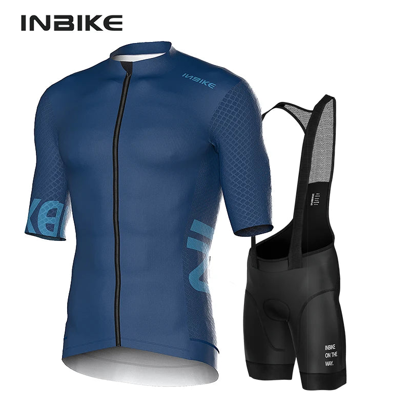 INBIKE Summer Cycling Riding Sets Short-Sleeved Jersey Bicycle Shorts Quick-Drying Road Biking Shirts Bibs Clothing with Pockets