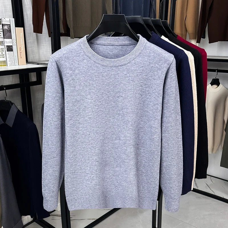 Male Comfort Crew Neck Jumper Long Sleeve Rib Trim Breathable Knit Fabric Business Travel Casual Garment