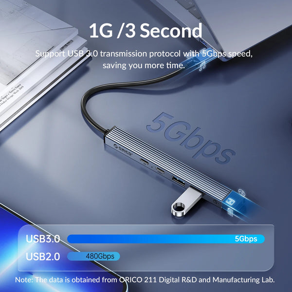 ORICO Aluminum Type C USB 3.0 HUB 4 Port Multi Splitter PD60W TF SD Reader OTG For Lenovo HUAWE Macbook PC Computer Accessories