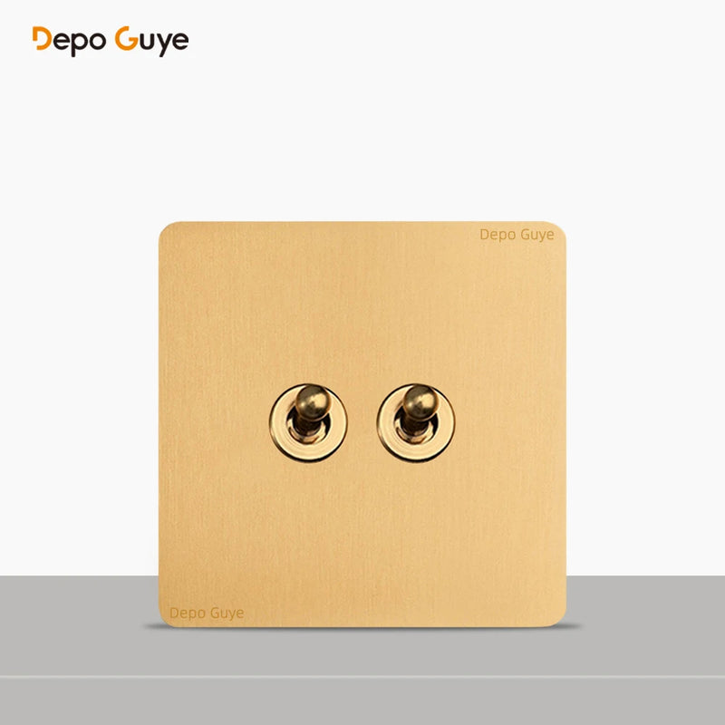 86 Type Retro Wall Momentary Reset Switch Brass Lever 1-4 Gang Bronzed Antique Switches Stainless Steel Panel For Home