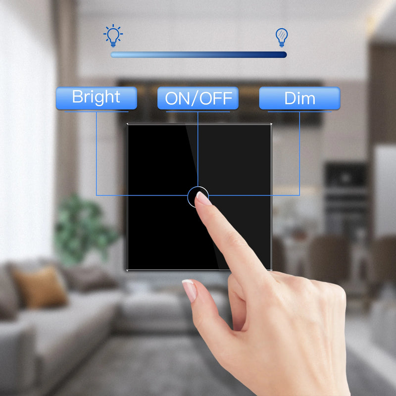 BSEED Dimmer Light Switch 1Gang 1Way Led Dimmer 220V Wall Touch Light Switch Crystal Glass Panel Blue Backlight Memory Function
