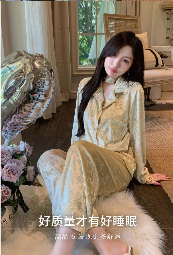Warm Gold Velvet Woman Pajamas Set Autumn Winter Sleepwear Pajama High Quality Thick Nightwear Lounge Women's Home Clothes
