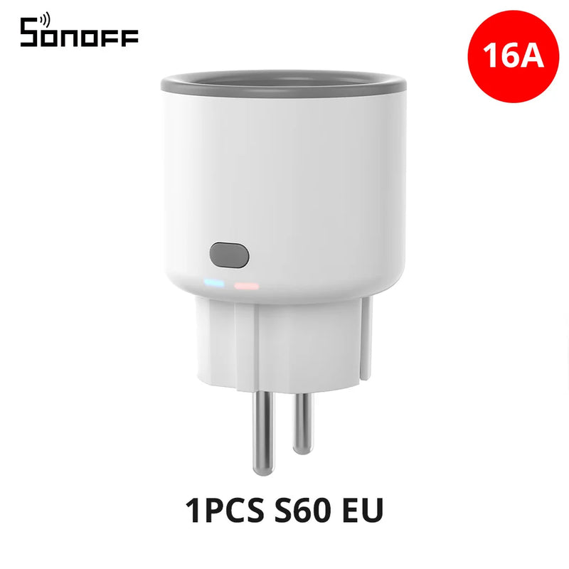 SONOFF S60 EU 16A IPlug Wi-Fi Smart Socket 1-5PCS Overload Protection Smart Scene Remote Control via EWeLink Alexa Google IFTTT