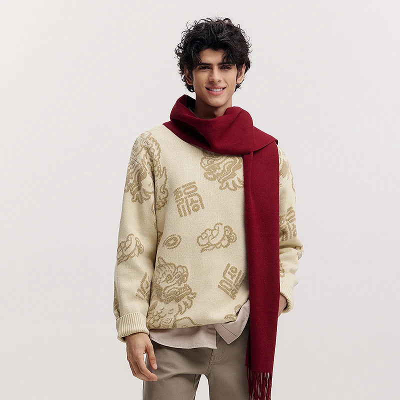 Semir Fashion Sweater Men Spring Kirin Jacquard Loose Casual Couple Knit Top Comfortable Daily Wear Stylish Basic Tee