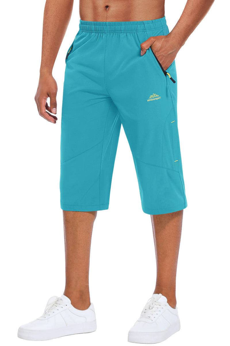 Men’s Capri Quick Dry Water Resistant Stretch Elastic Waist Shorts Lightweight Breathable Hiking Golf Pants with Zipper Pockets
