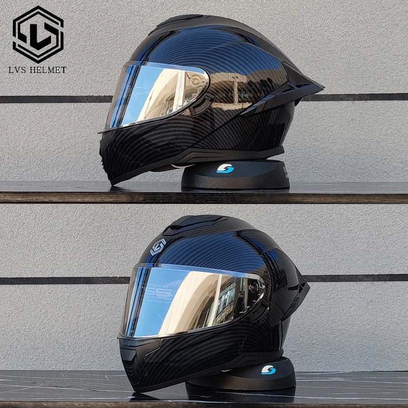 Motorcycle Full Face Motorcycle Helmet Riding Big Spoiler Unisex Helmet Casque DOT Approved Original LVS Bright Black Helmet