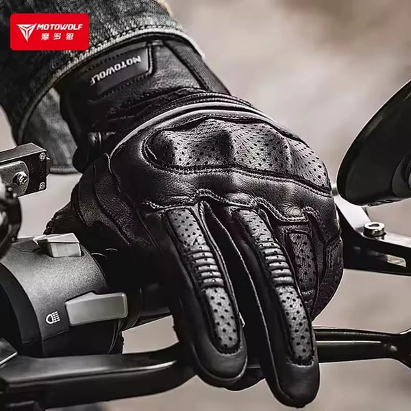 ស្រោមដៃម៉ូតូ MOTOWOLF រដូវក្តៅបែប Retro ស្រោមដៃស្បែកការពារការប្រណាំងម៉ូតូសម្រាប់បុរស និងស្ត្រី