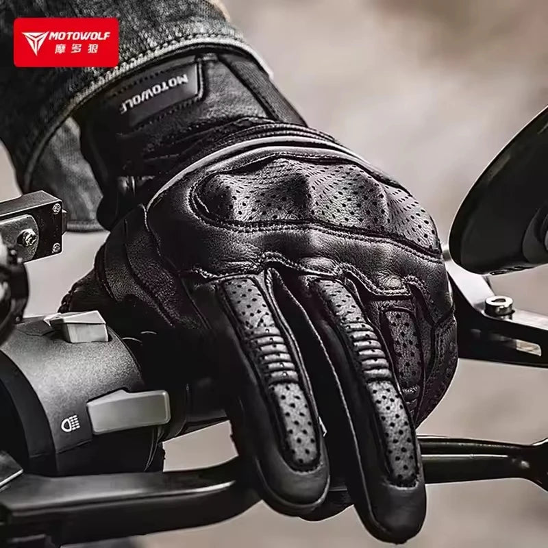 ស្រោមដៃម៉ូតូ MOTOWOLF រដូវក្តៅបែប Retro ស្រោមដៃស្បែកការពារការប្រណាំងម៉ូតូសម្រាប់បុរស និងស្ត្រី