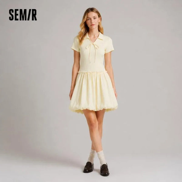 រ៉ូបស្ត្រី Semir កអាវប៉ូឡូរំយោល ឆ្នូតៗ គួរឲ្យស្រលាញ់ ងាយស្រួលប្រើ អាវយឺតតូច ម៉ូដធម្មតា រដូវក្តៅ ឆ្នាំ២០២៦