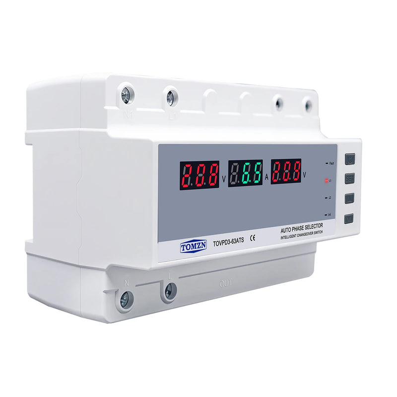 TOMZN Dual Power Automatic Transfer Switch Relay Over Under Voltage Current Protection with LED Display and Overload Cut Off