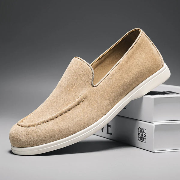 Men's Lightweight Suede Leather Slip-On Loafers British Style Casual Flat Boat Shoes Comfortable Dress Boat Footwear