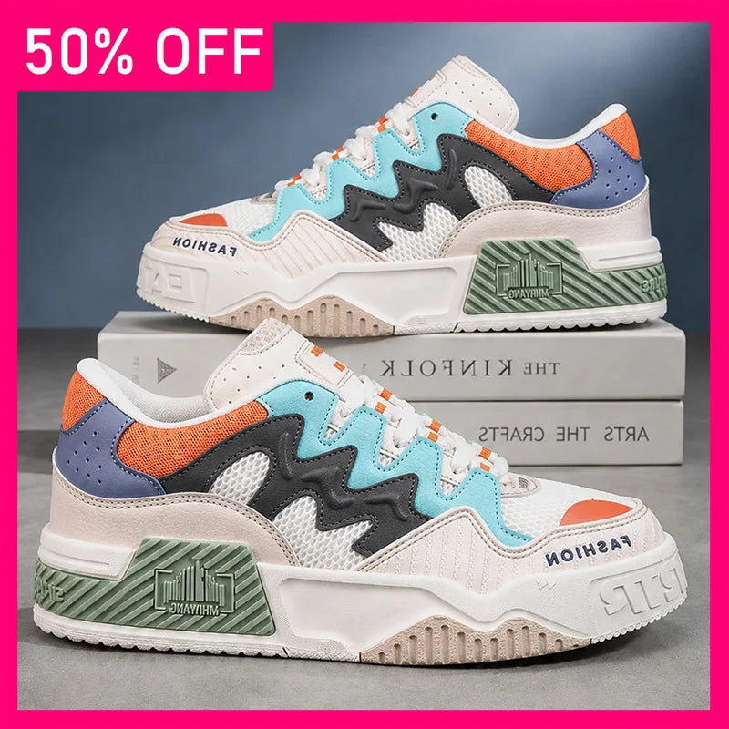 Unisex Sports Shoes Breathable Mesh Lightweight Flat Board Shoes Trendy Versatile Streets Walking Comfortable Commuting Shoes