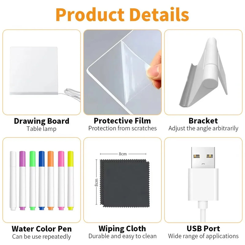 LED Acrylic Sticky Notes Board Neon Glow Night Light Self-Illuminating Erasable Whiteboard Home Office School Colorful Lighting