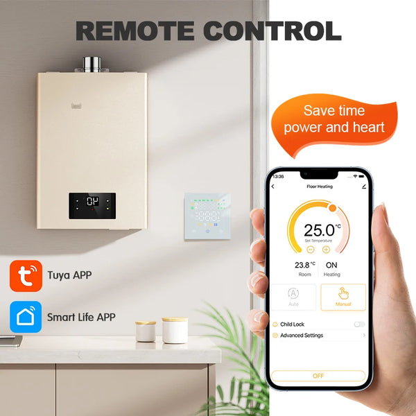 ឧបករណ៍កម្តៅឆ្លាតវៃ Tuya WiFi សម្រាប់កំដៅជាន់ទឹកក្តៅអគ្គិសនី/ឡចំហាយឧស្ម័ន ឧបករណ៍វាស់សីតុណ្ហភាពឌីជីថលពីចម្ងាយ Google Home Alexa