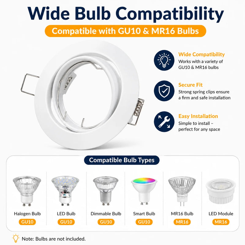 JOYINLED 1/10PCS Round Recessed LED Downlight Frame Adjustable Ceiling Light Fixture GU10 MR16 Bulb Holder Trim Spotlight