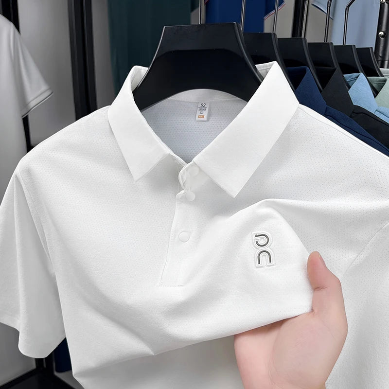 Hot Man Spring New Short-Sleeved Polo Shirt Lapel Button Non-creasing Luxury Brand T-Shirt Business Casual Trend Men's Clothing