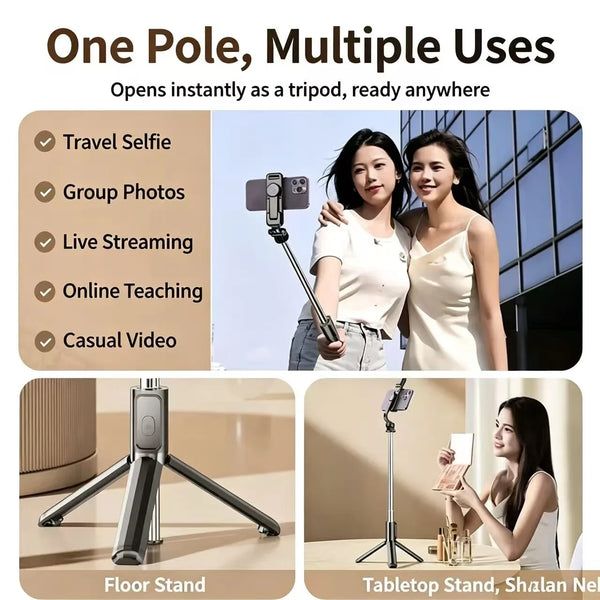 Extendable Selfie Stick Tripod with Wireless Bluetooth Remote Shutter Multifunctional Handheld Phone Stand for Live Streaming An