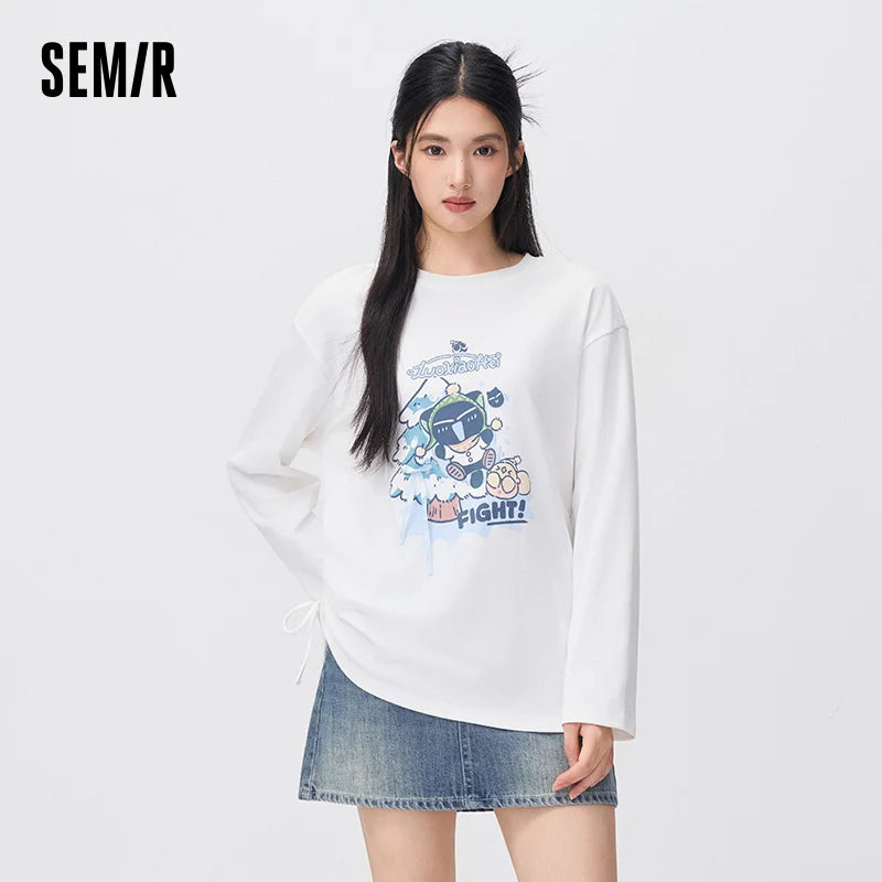 Semir Women Knit Tshirt Mid Length Loose Fit Drawstring 2026 New Winter Daily Wear Urban Casual Style Cold Weather Layering
