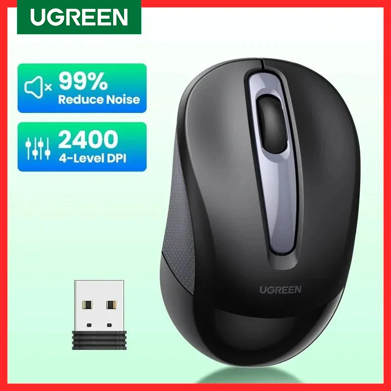 UGREEN Mouse Wireless Ergonomic Shape Silent Click 2400 DPI For MacBook Tablet Computer Laptop PC Mice Quiet 2.4G Wireless Mouse