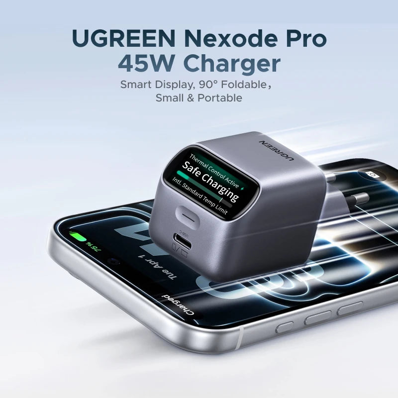 UGREEN 45W GaN Charger With Smart Display PD3.2 AVS PPS UFCS For iPhone 18 17 Pro Max Samsung S26 Macbook iPad Air Xiaomi Tablet