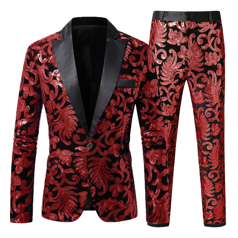 2026 Men Two-piece Suit, Sequin-embellished Jacket with Matching Trousers,Perfect for Weddings,Parties,and Stage Performances.