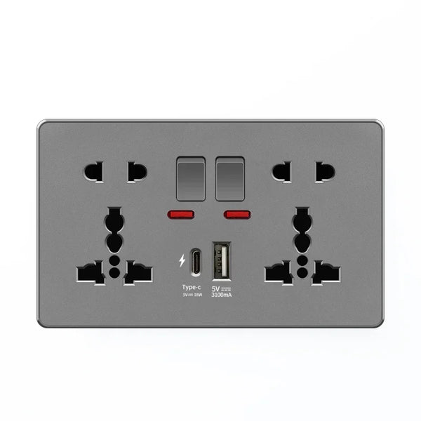 រន្ធដោតជញ្ជាំងប្រភេទ USB ពណ៌ស 18W ប្រភេទ C សាកថ្មលឿន, ឌុយដោតជញ្ជាំងជាមួយ USB, រន្ធដោតថាមពល 5 ម្ជុលពីរជាសកល