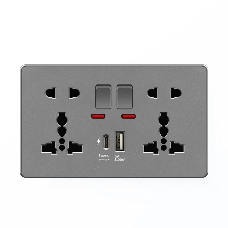 Black Universal Smart 3.1A USB C Wall Socket,UK Type-C 18W Fast Charging Plug Adapter Outlet,Dual Socket with Power Indicator
