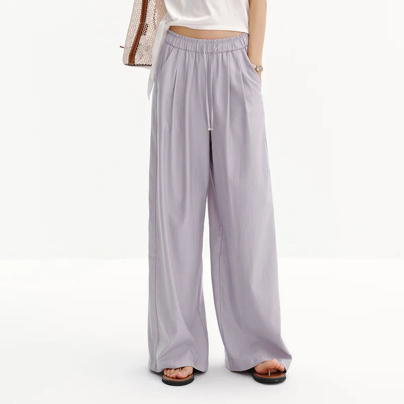 Semir Women Pants Pleated Textured Wide Leg Loose Lace Trim Summer 2026 Casual Style Draped Trousers Bottoms Wear