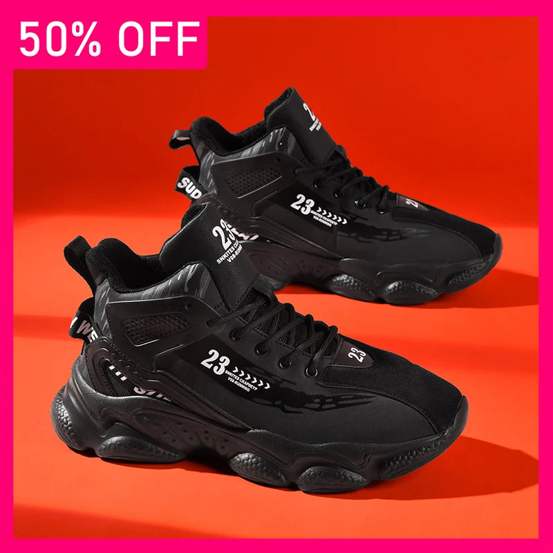 Mens Running Shoes 2026 New High Top Thick Bottom Non-Slip Lace-up Trendy Daily Leisure Comfortable Sneakers for Men