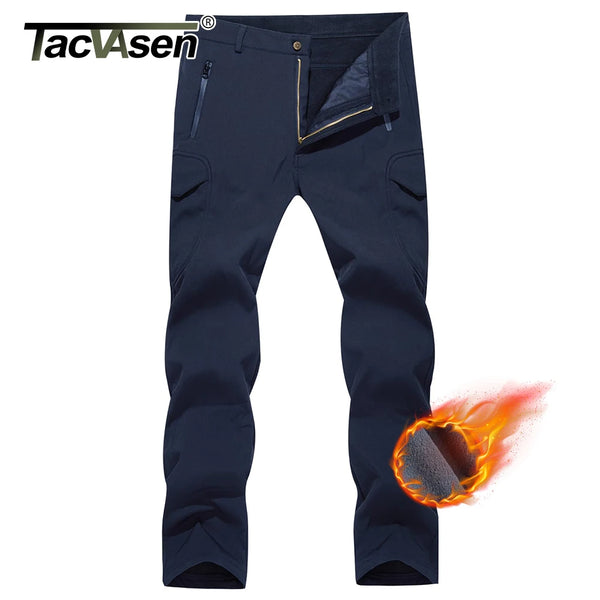 TACVASEN Winter Men's Soft-shell Work Pants Waterproof Fleece Lining Multiple Pockets Camping Hiking Outdoors Trousers