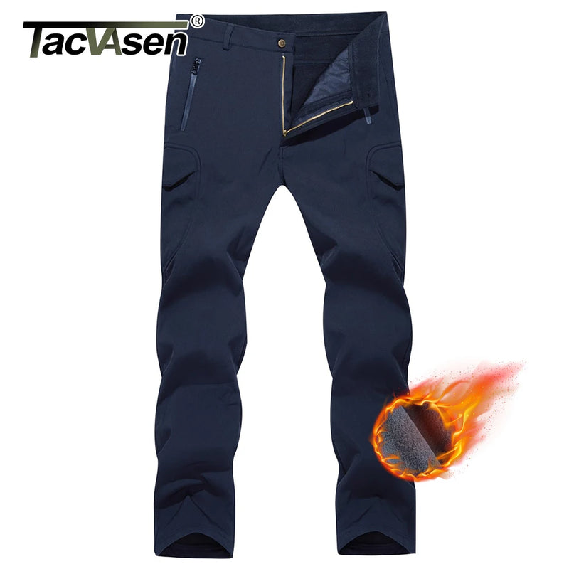 TACVASEN Winter Men's Soft-shell Work Pants Waterproof Fleece Lining Multiple Pockets Camping Hiking Outdoors Trousers