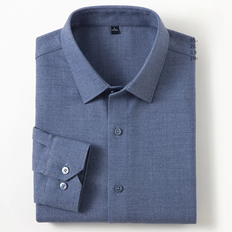 Autumn and Winter Men's Clothing Wool Shirt Square Collar Youth Business Casual Business Gentleman Slim Fit Business Shirt