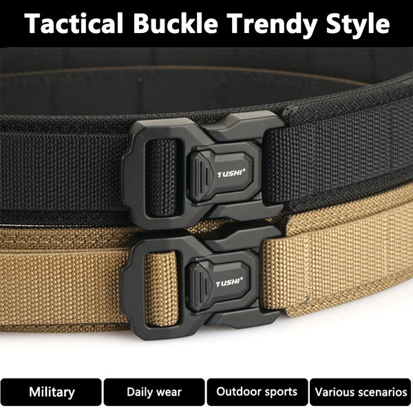 TUSHI New Rigid Trouser Belt for Men Metal Buckle Quick Release Military Tactical Belt Thick Nylon Casual Belt Male Girdle