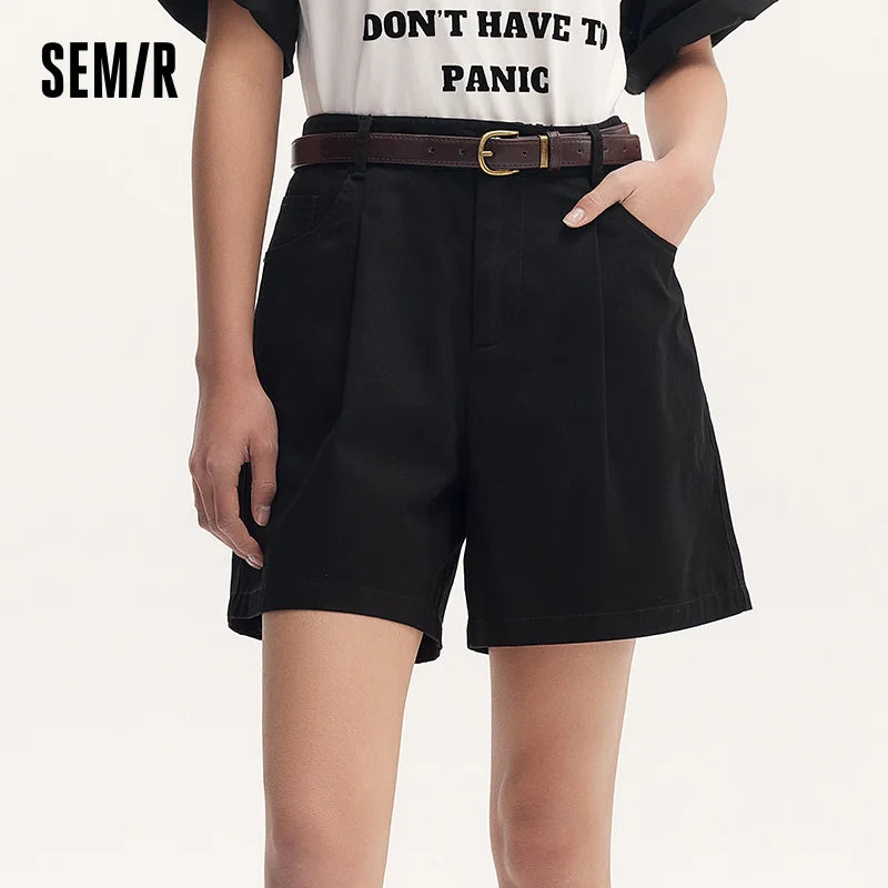 Semir Women's Basic A-Line Shorts Summer Minimalist Fashion Belted Loose Fit Trendy Casual Shorts
