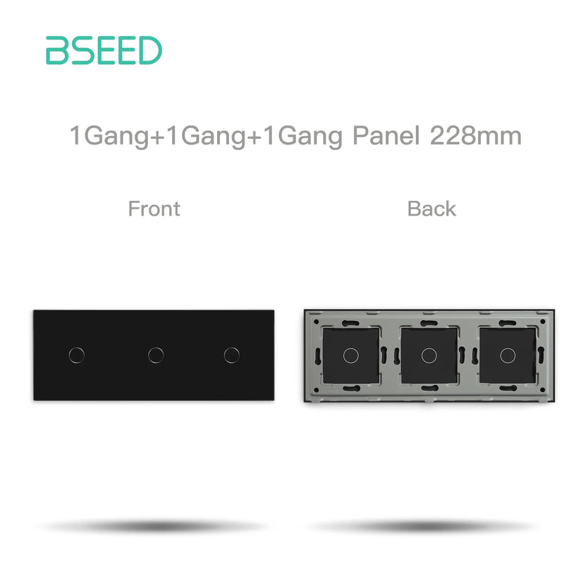 BSEED Triple EU Standard Wall Glass Panel 3/6/9Gang Touch Switch Crystal Panel With Metal Frame DIY Part 228mm