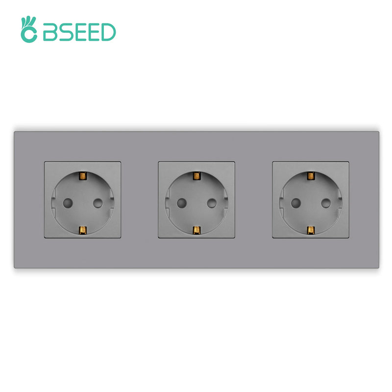 BSEED Button Switch 1/2/3Gang 1Way Wall Sockets With USB Type-C Phone Charger Mounted Double Socket Plastic Panel Triple Outlets