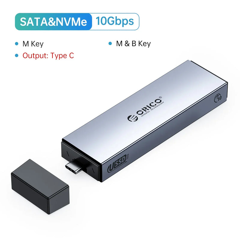 ORICO 2 in 1 USB A Type-C Dual Interface M.2 SSD Case Support M2 NVMe M Key SATA NGFF M&B Key SSD Hard Disk with Cooling Vest