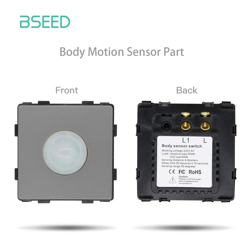 BSEED Wall Button Switch 1/2/3Gang Electrical Outlet Type-C Charge Port Double Socket DIY Function Part Plastic Frame Gray