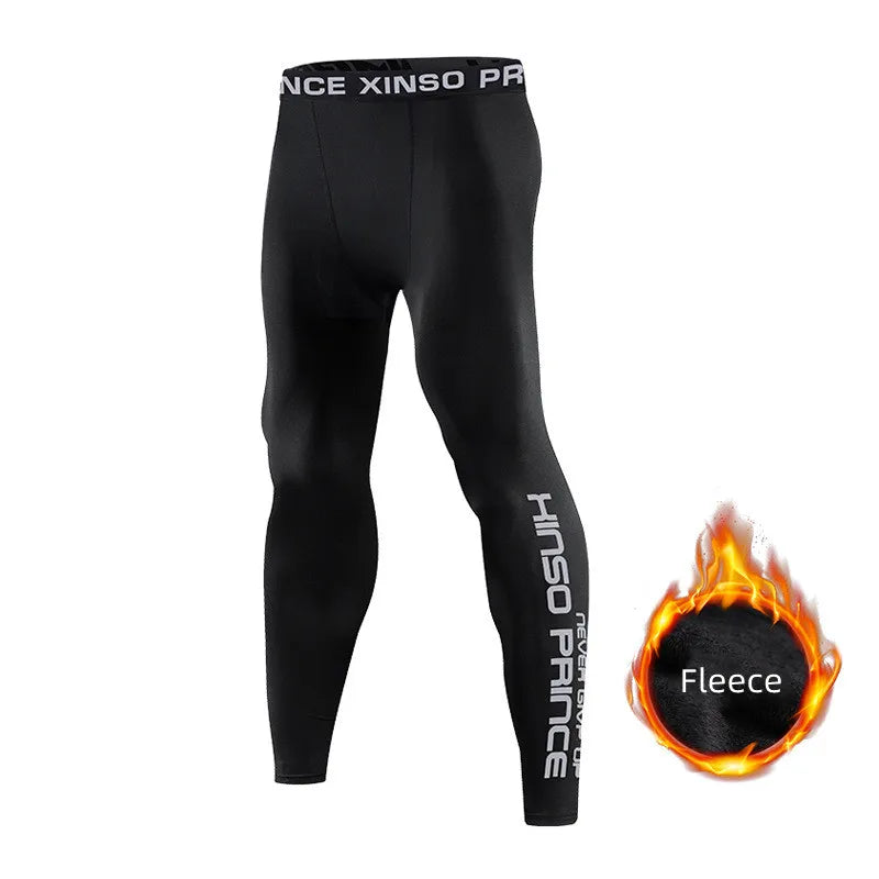 Men's Thermal Fleece Leggings Winter Warm Compression Tights High Stretch Running Gym Training Base Layer Pants