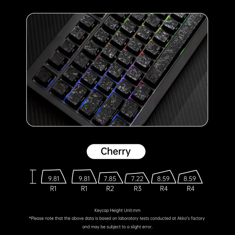 Akko Glassy Carbon Fiber Keycap Set Double-Shot Cherry Profile Side-Printed Keycaps for 61/75/87/Full Size Mechanical Keyboard