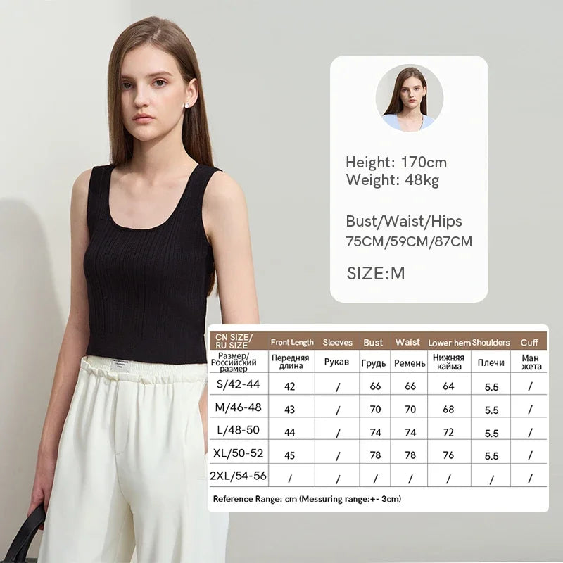 Amii Minimalist Woolen Suspender Vest 2026 Summer New Solid Large U-neck Short Slim Versatile Commuter Crop Top Women 12521004