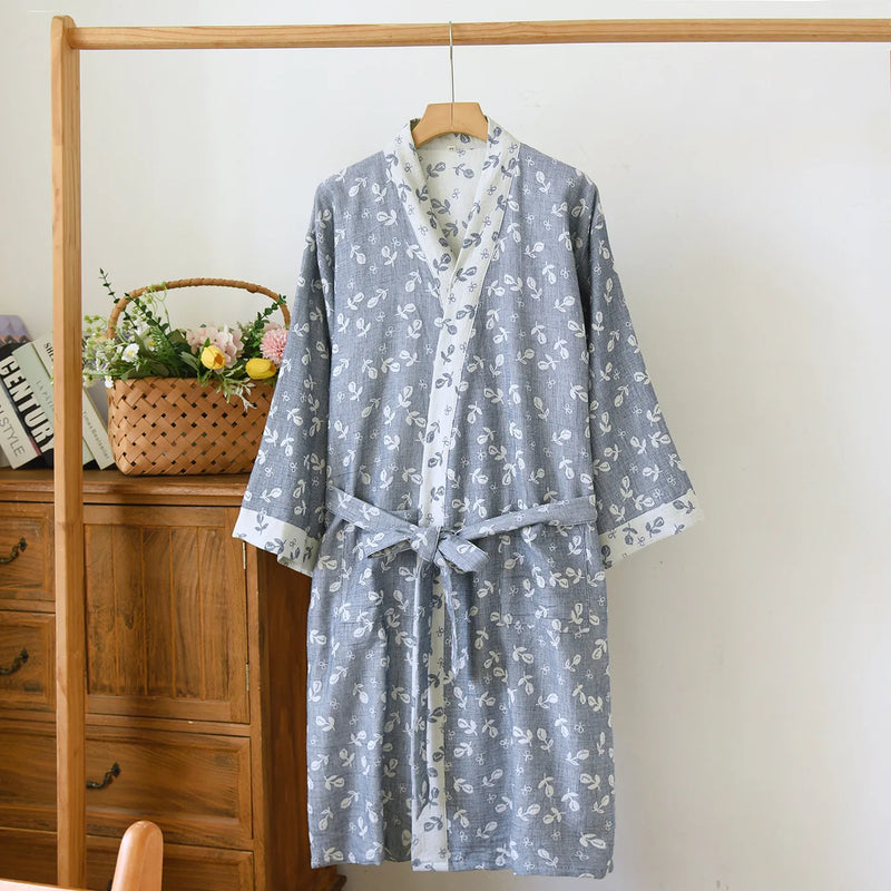 Kimono Robe Women's Bathrobe Female One Piece Pajamas Loungewear for Spring and Autumn 2026 New Floral 100% Cotton Home Servic