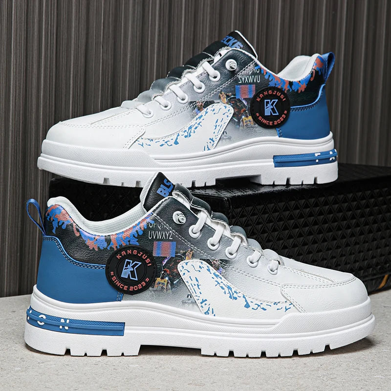 Mens Skateboard Shoes 2025 New Street Trendy Comfort Flat Outdoor Leisure Sneakers Leather Casual Lace-up Walking Shoes for Men