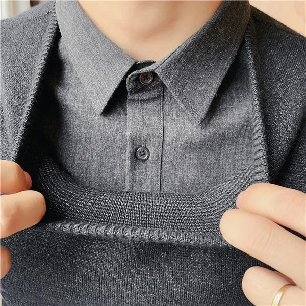 Thickened Winter Thermal Shirt-Sweater Hybrid - Men's Warm Fleece-Lined Base Layer Top for Business Casual & Daily Wear