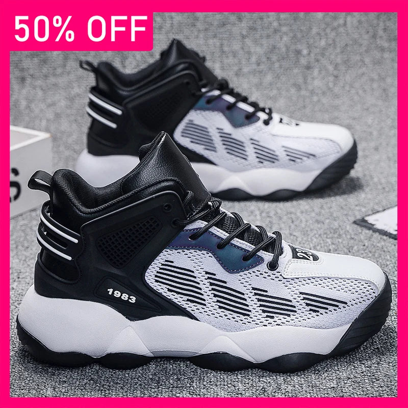 Men Basketball Shoes Autumn New High Top Mesh Breathable Anti Slip Rebound Flat Bottom Practical Basketball Boots for Men