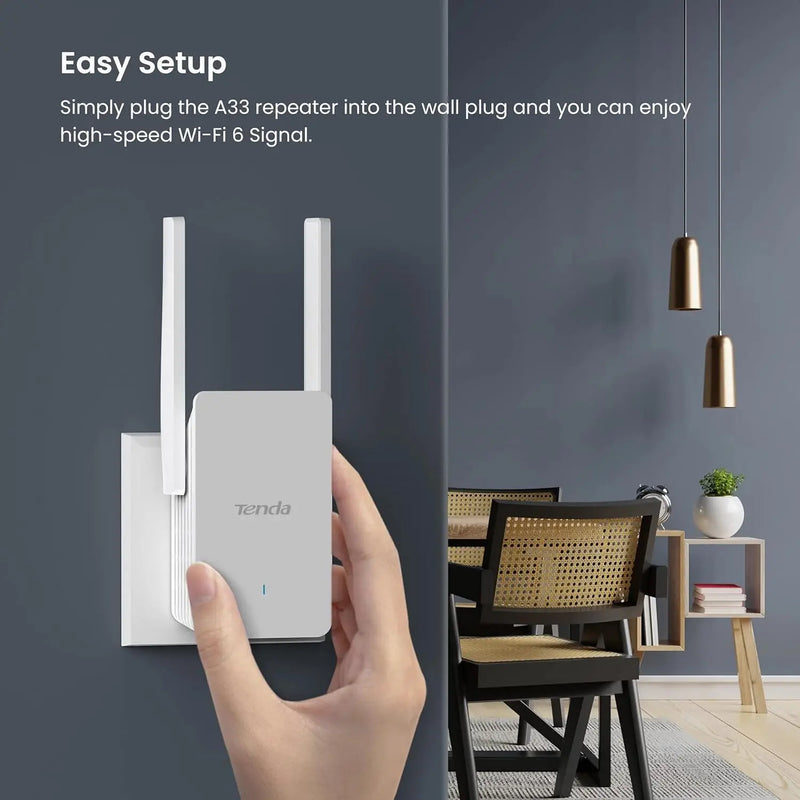 ឧបករណ៍ពង្រីកសញ្ញា WiFi Tenda A33 Wi-Fi 6 AX3000 Dual Band 2.4GHz 5GHz ឧបករណ៍បង្កើនសញ្ញា WiFi Gigabit WiFi Repeater រន្ធ Ethernet អ៊ីនធឺណិតនៅផ្ទះ