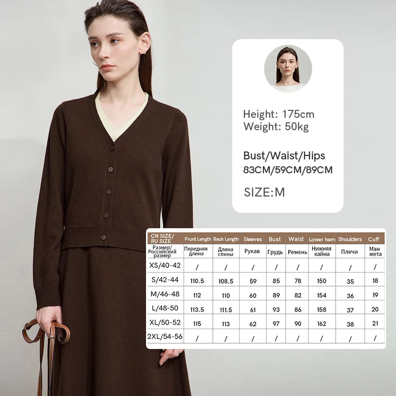 AMII Dress Ladies 2026 Autumn New Woman Clothing V-neck Fake Two-piece Knitted A-line Casual Elegant Dresses For Woman 12543051