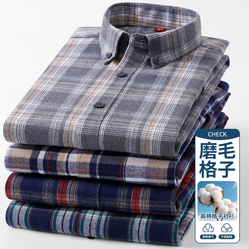 Men's Long-sleeve Shirt for Spring and Fall; Cotton-polyester Blend, Single-breasted, Notched-collar Striped Shirts.