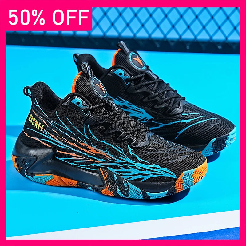 Men Basketball Shoes Flat Bottom Anti Slip Rebound Light Practical Sneakers Fashion Mesh Breathe Competitions Basketball Boots