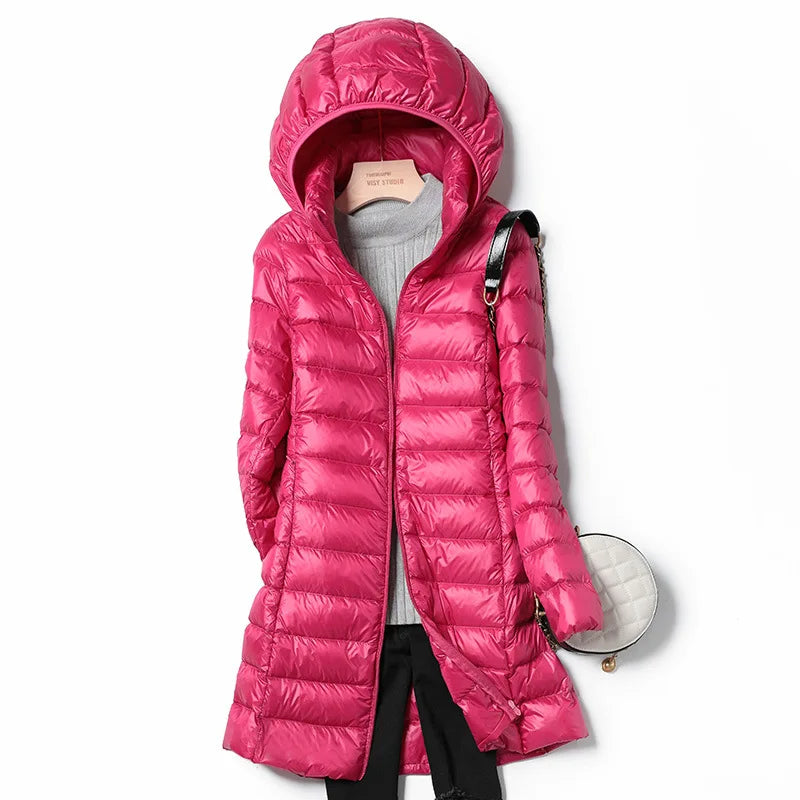 2026 New Waterproof Overcoat Women's Removable Cap Long-sleeved Parkas Winter Warm Jacket Female Red Blue Light/Thin Coats